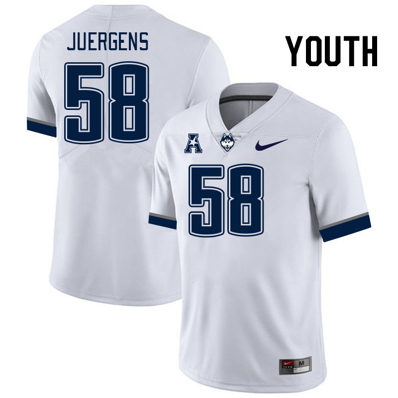 Youth #58 Kyle Juergens Connecticut Huskies College Football Jerseys Stitched Sale-White - Click Image to Close